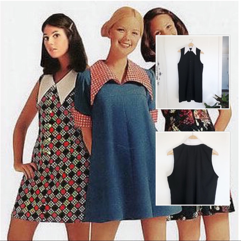 Vintage Button Up Mod Dress w/ Exaggerated Collar